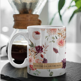 Modern Pastel Flowers & Kraft Personlig Gift Mugg