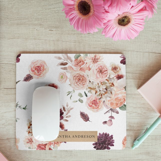 Modern Pastel Flowers & Kraft Personlig Gift Musmatta (Skapare uppladdad)