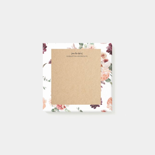 Modern Pastel Flowers & Kraft Personlig Gift Post-it Block (Framsida)