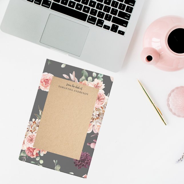 Modern Pastel Flowers & Kraft Personlig Gift Post-it Block (Skapare uppladdad)