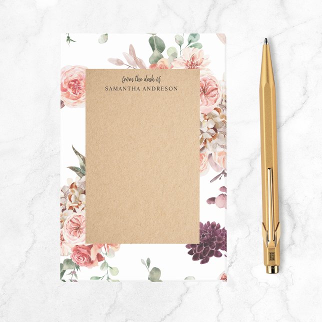 Modern Pastel Flowers & Kraft Personlig Gift Post-it Block (Skapare uppladdad)
