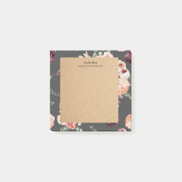 Modern Pastel Flowers & Kraft Personlig Gift Post-it Block