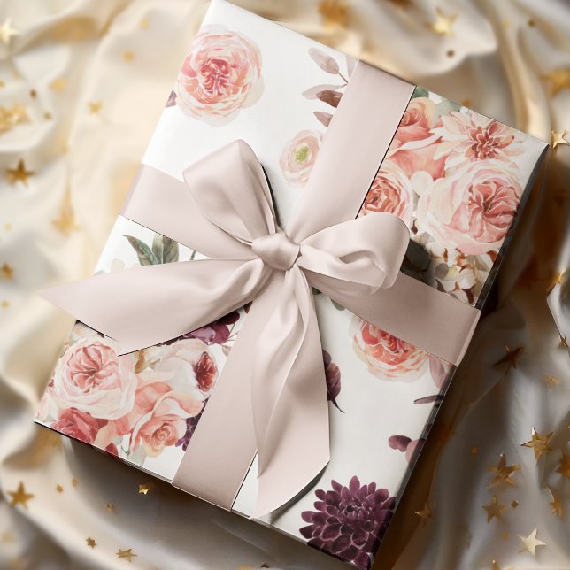 Modern Pastel Flowers & Kraft Personlig Gift Presentpapper (Skapare uppladdad)
