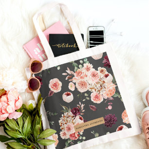 Modern Pastel Flowers & Kraft Personlig Gift Tygkasse