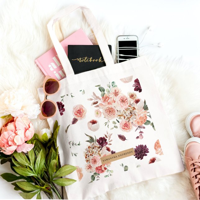 Modern Pastel Flowers & Kraft Personlig Gift Tygkasse (Skapare uppladdad)