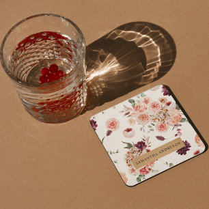 Modern Pastel Flowers & Kraft Personlig Gift Underlägg Papper Kvadrat