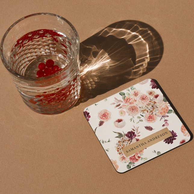 Modern Pastel Flowers & Kraft Personlig Gift Underlägg Papper Kvadrat (Skapare uppladdad)