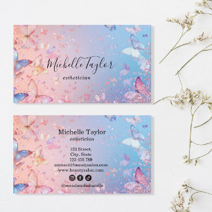 Modern Pastel Glitter Butterfly Estheticia Makeup Visitkort