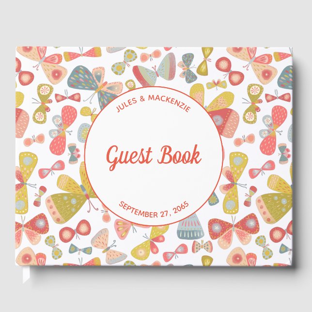 Modern Pastel Graphic Butterfly Pattern Wedding Gästböcker (Framsida)