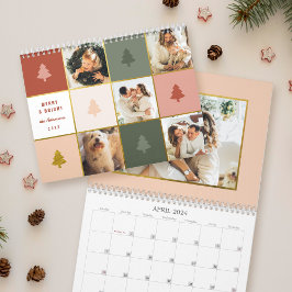 Modern Pastel & Guld Julgran Photo Collage Kalender