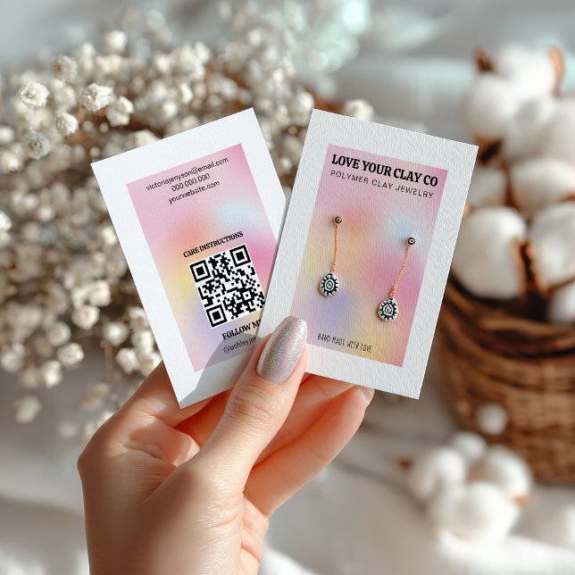 Modern Pastel HoloGraph QR-kodsavläsning, Visning Visitkort (Modern Pastel Holographic QR Code Earring Display Business Card)