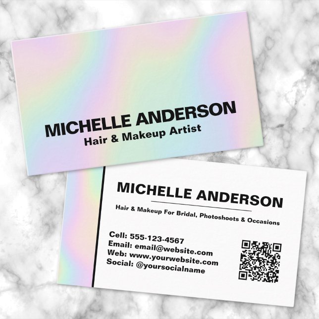Modern Pastel Holographic Makeup Artist Visitkort (Modern Pastel Holographic Makeup Artist Business Card)