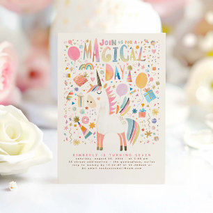 Modern pastel-inbjudan till Unicorn Birthday Inbjudningar