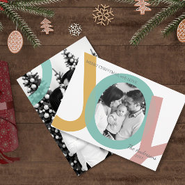 Modern Pastel JOY Photo Minimal Christmas Julkort