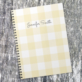 Modern Pastel Lemon and White Gingham Check Anteckningsbok