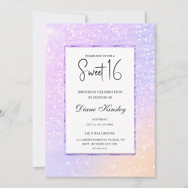Modern pastel lila lavender Sweet 16-inbjudan Inbjudningar (Framsida)