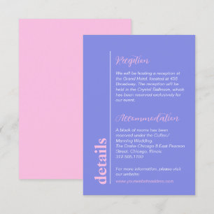 Modern Pastel Lilac Blue Rosa Bröllop Info Tilläggskort