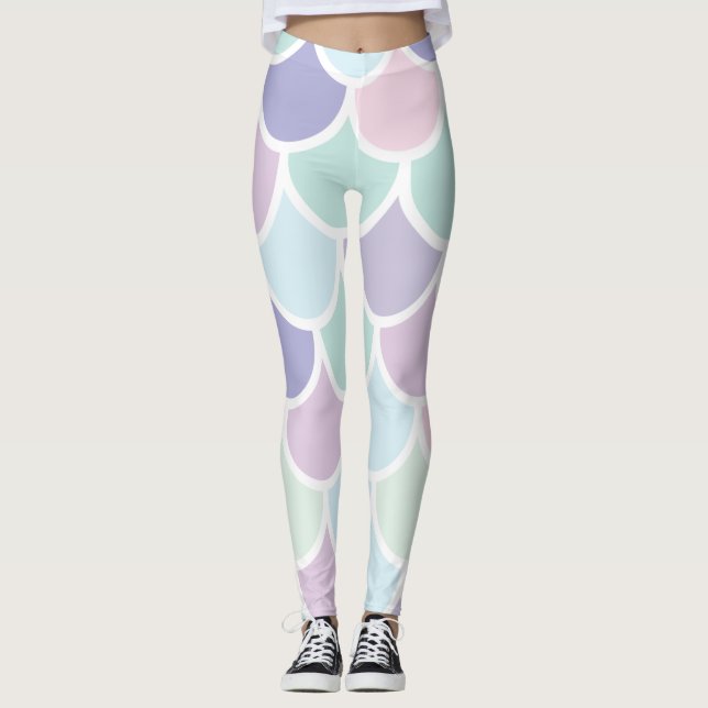 Modern Pastel Loely Sjöjungfru Mönster med Namn Leggings (Framsida)