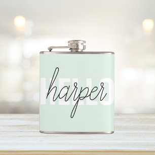 Modern Pastel Mint Hej och du Namn Fickplunta