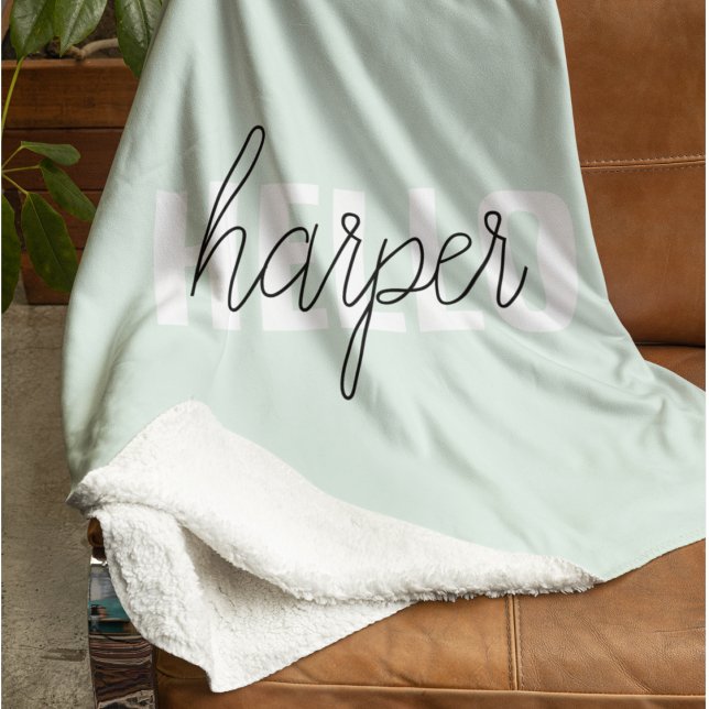 Modern Pastel Mint Hej och du Namn Fleecefilt (Skapare uppladdad)