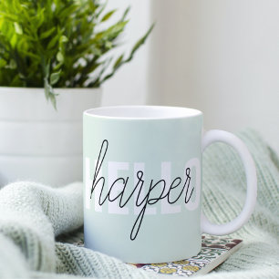 Modern Pastel Mint Hej och du Namn Kaffemugg