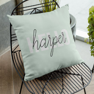 Modern Pastel Mint Hej och du Namn Kudde