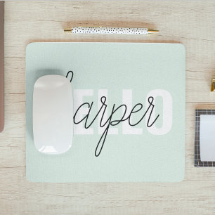 Modern Pastel Mint Hej och du Namn Musmatta