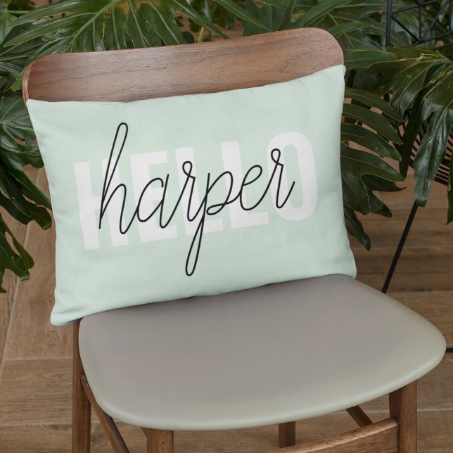 Modern Pastel Mint Hej och du Namn Prydnadskudde (Skapare uppladdad)