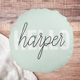 Modern Pastel Mint Hej och du Namn Rund Kudde