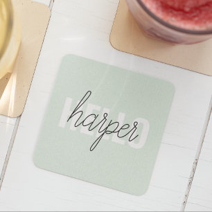 Modern Pastel Mint Hej och du Namn Underlägg Papper Kvadrat
