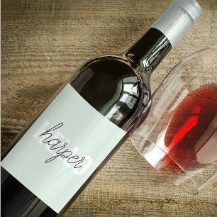 Modern Pastel Mint Hej och du Namn Vinflaska Etikett