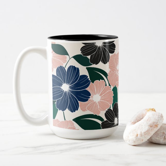 Modern pastel & Mörk blomma Två-Tonad Mugg (Med munk)