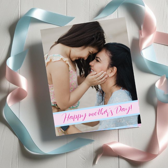 Modern Pastel Mor's Day med Photo Pastel Push Helgkort (Modern Pastel Mother’s Day with Photo Pastel Brush Holiday Card)
