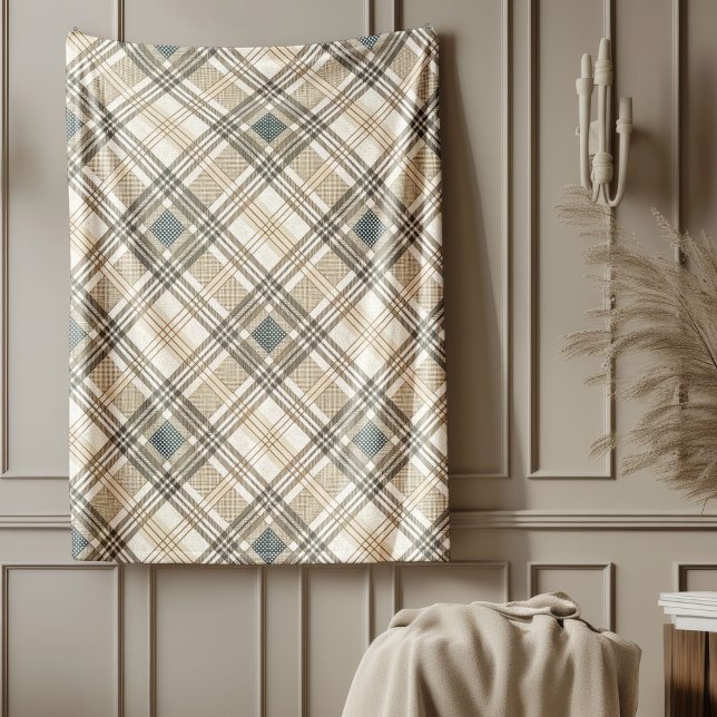 Modern Pastel Neutralt Geometric Ivory Brown Blue Fleecefilt (Modern Pastel Neutral Geometric Ivory Brown Blue Fleece Blanket)