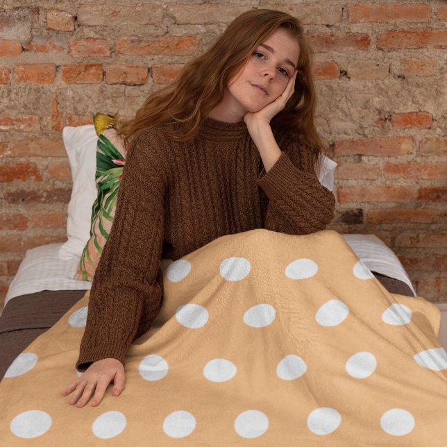 Modern Pastel Orange Polka Dot Mönster Fleecefilt (Skapare uppladdad)
