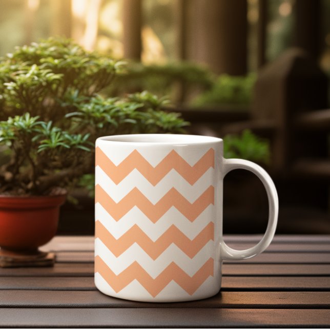 Modern Pastel Peach Orange Chevron Kaffemugg (Skapare uppladdad)