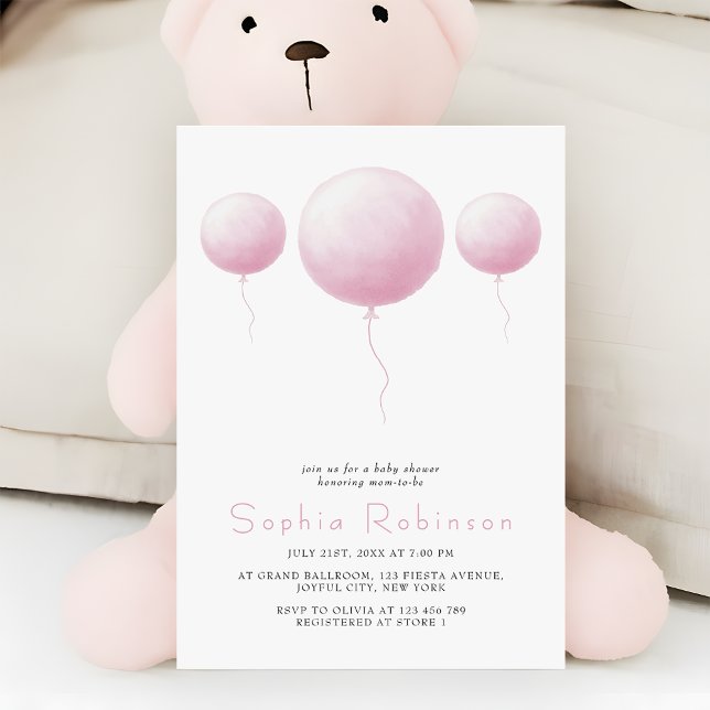 Modern Pastel Pink Balloons Baby Girl Shower Inbjudningar (Skapare uppladdad)