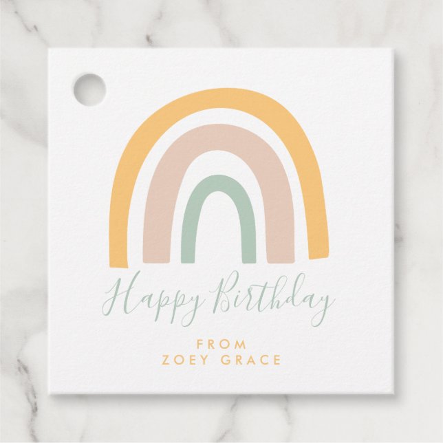 Modern Pastel Rainbow Birthday Gift Gåvor Etiketter (Framsida)