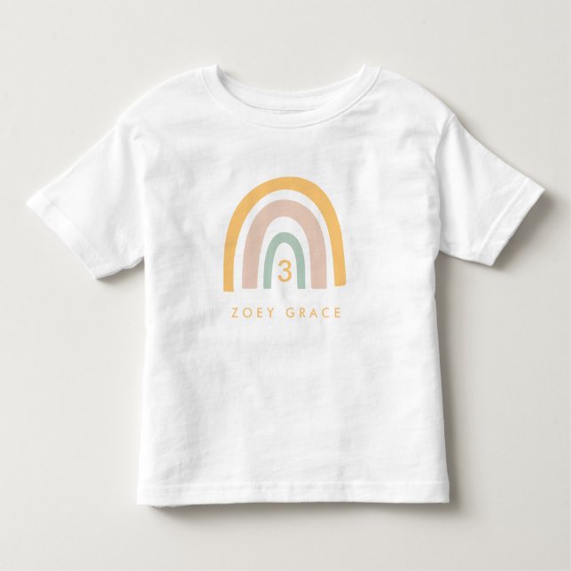 Modern Pastel Rainbow Girl's Birthday Age T Shirt (Framsida)