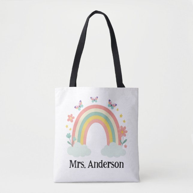 Modern Pastel Rainbow Personalized Teacher Gift Tygkasse (Framsida)