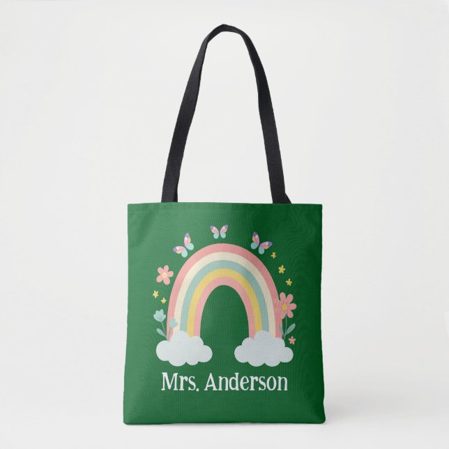 Modern Pastel Rainbow Personalized Teacher Gift Tygkasse (Framsida)
