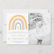 Modern Pastel Rainbow Photo Girl's First Birthday