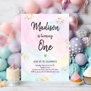 Modern Pastel Rainbow Rosa Guld Birthday Inbjudningar