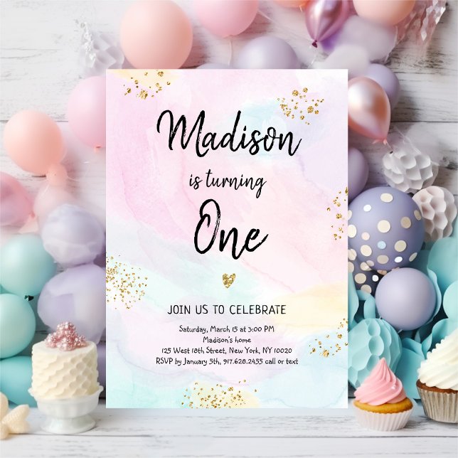 Modern Pastel Rainbow Rosa Guld Birthday Inbjudningar (Skapare uppladdad)
