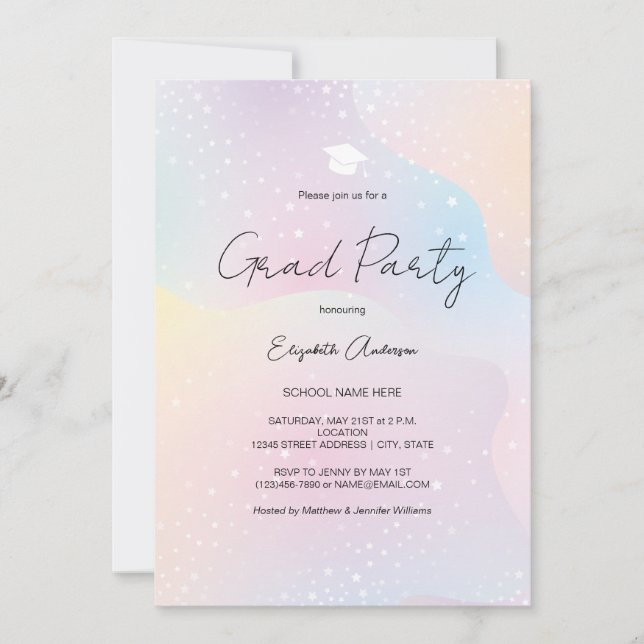 Modern Pastel Rainbow Simple Script Studenten Inbjudningar (Framsida)