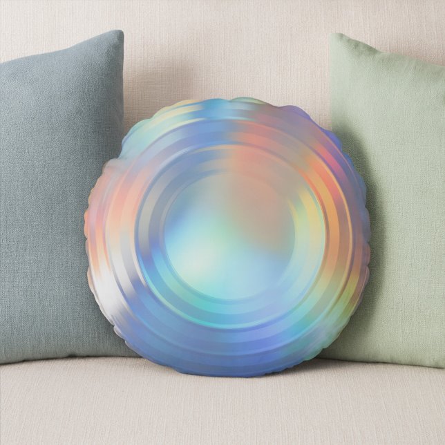 Modern Pastel Rainbow Sjöjungfru Unicorn HoloGraph Rund Kudde (Skapare uppladdad)