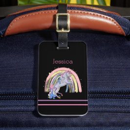 Modern Pastel Rainbow Unicorn Bagagebricka