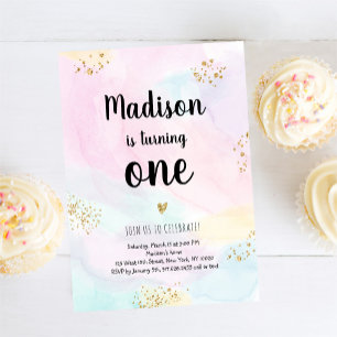 Modern Pastel Rainbow Watercolor Birthday Inbjudningar