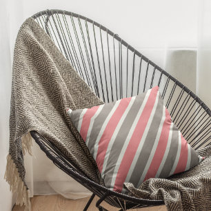 Modern Pastel Red Grått Diagonal Rand Kudde