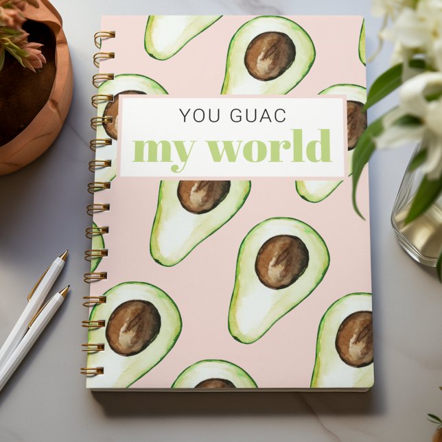 Modern Pastel Rosa and Grönt Avocado Roligt Quote Anteckningsbok (Skapare uppladdad)
